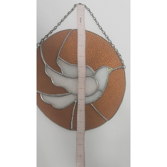 Round Suncatcher Stained Glass White Bird 9.25" - Picture 4 of 8